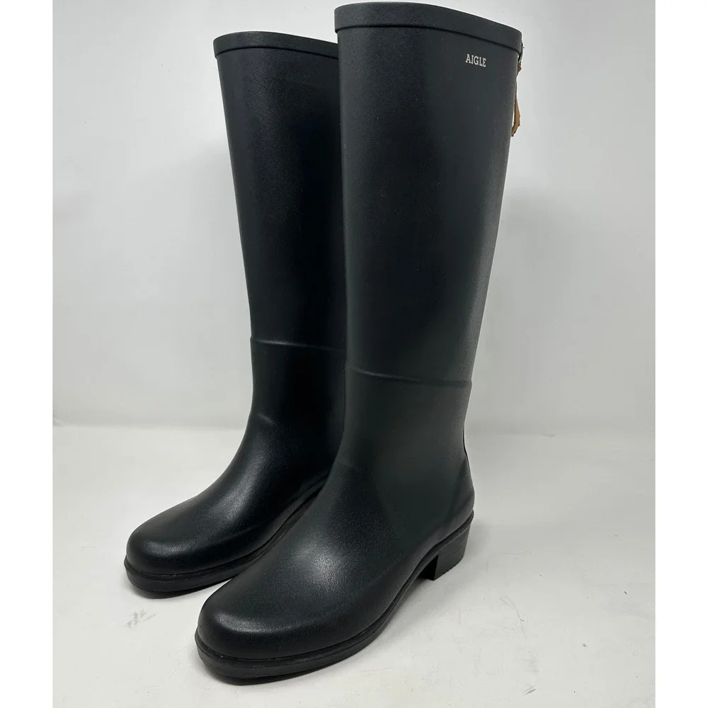 Aigle Womens Boots 37 Miss Juliette L Black Rubber Tall Rain A  Weather Classic
